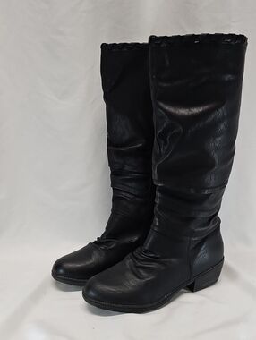 Women's Over-the-Knee Black Slouch Boot with Low Block Heel